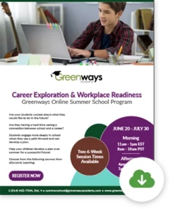 Greenways Academy Summer Career Program Flyer